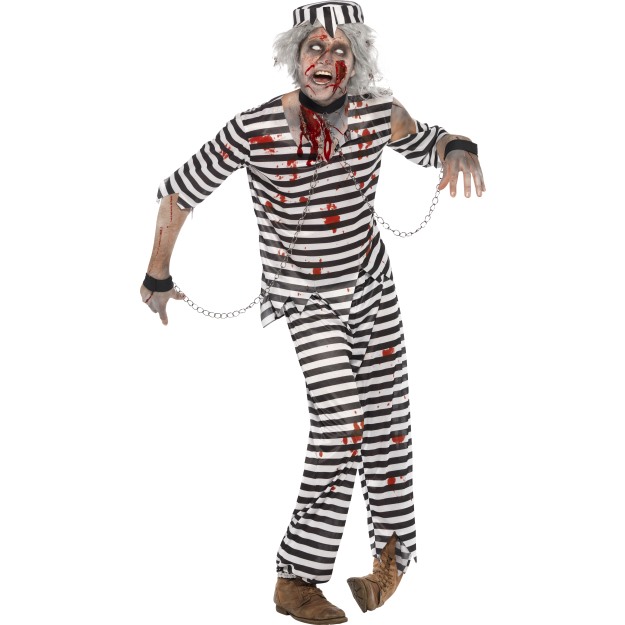 24347 - Zombie Convict Costume, With Top, Trousers, Hat And Chain Cuffs