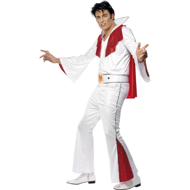29151 - Elvis Costume, White, With Shirt, Trousers, Cape And Belt