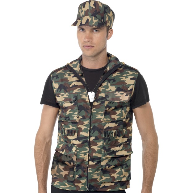 33555 - Army Guy Instant Kit, Waistcoat With Epaulettes, Cap And Dog Tags