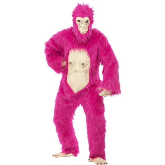 45392 - Deluxe Gorilla Costume, Neon Pink, Bodysuit With Latex Mask, Hands And Feet