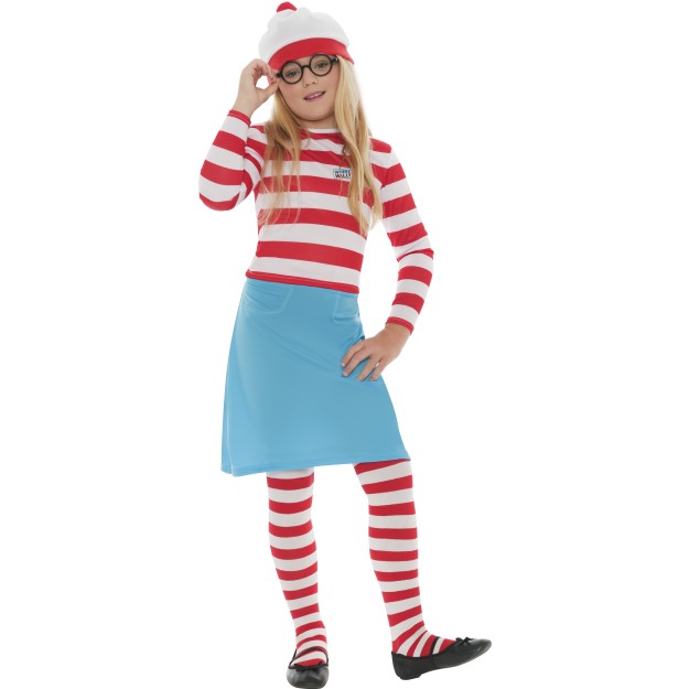 Where\'s Wally Child Costume, Includes Hat, Top, Skirt, Glasses And Tights
